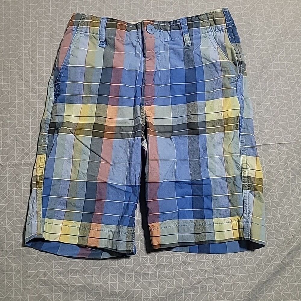 Gap Kids Blue Plaid Flat Front Shorts Pockets Belt Loops  Boys Size 14 Slim
